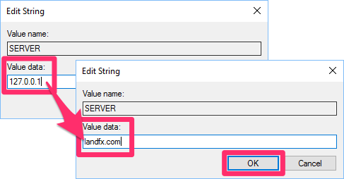 Making a change in the Value data field in the Edit String dialog box