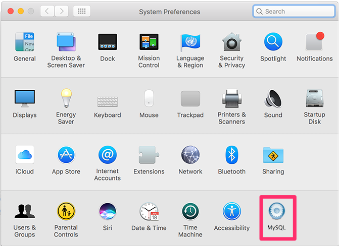 System Preferences, MySQL option