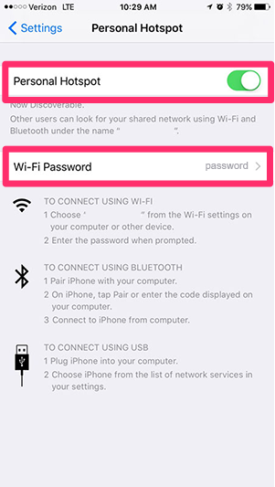 Turn Personal Hotspot on