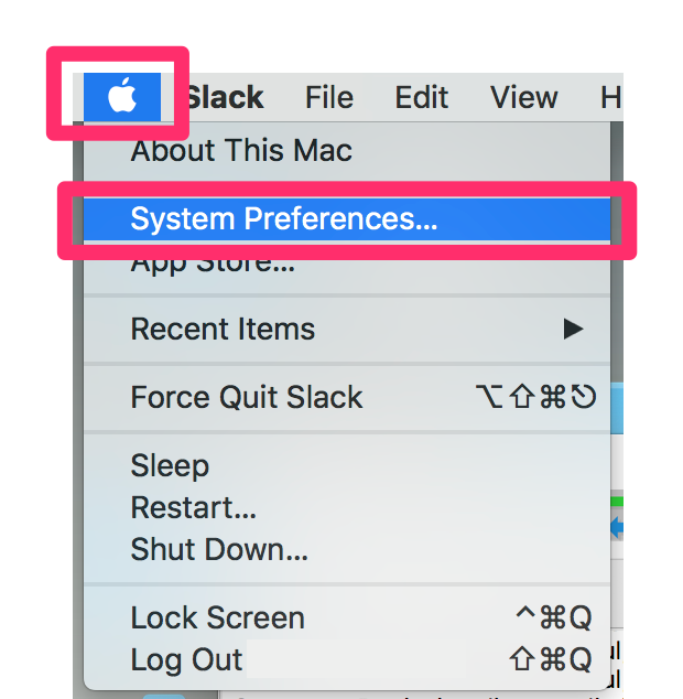 Apple menu, System Preferences option