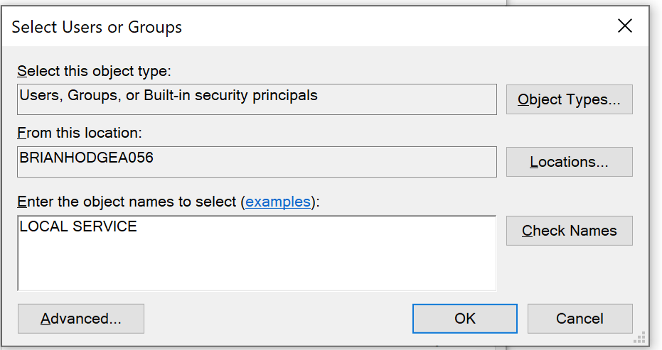 Select Users or Groups dialog box
