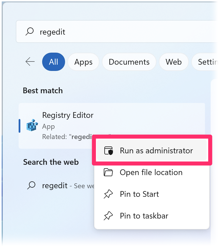 Run as administrator menu option in Windows Start menu