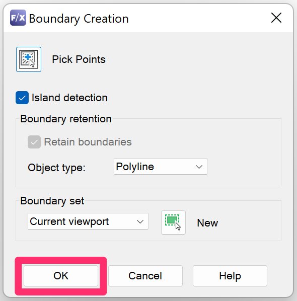 Boundary Creation dialog box