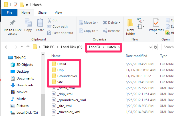 LandFX/Hatch folder and subfolders