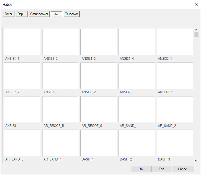 Hatch dialog box with blank symbol thumbnails