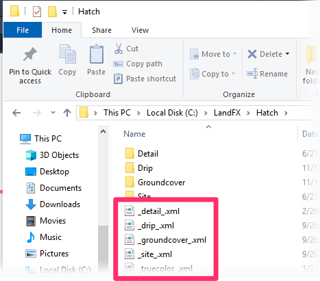 Deleting the XML files from the LandFX/Hatch folder