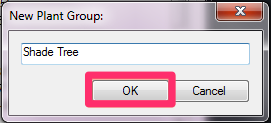 Entering a name for a new plant group in the New Plant Group dialog box