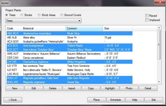 Selecting multiple plants in the Plant Manager