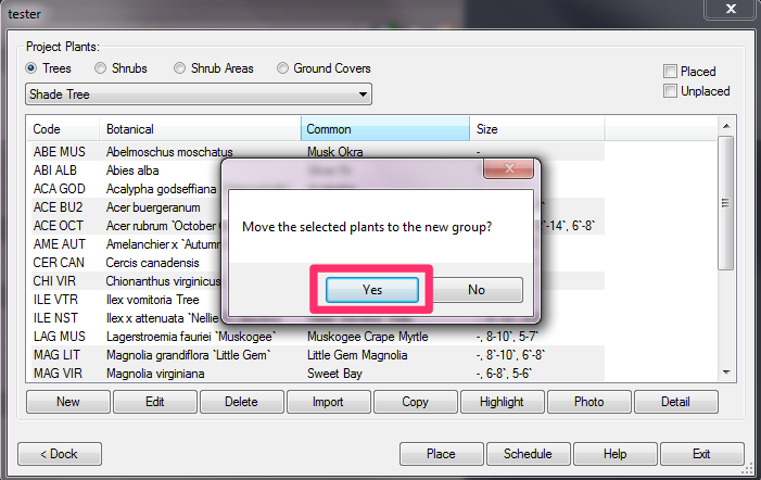 Move the selected plants to the new group?