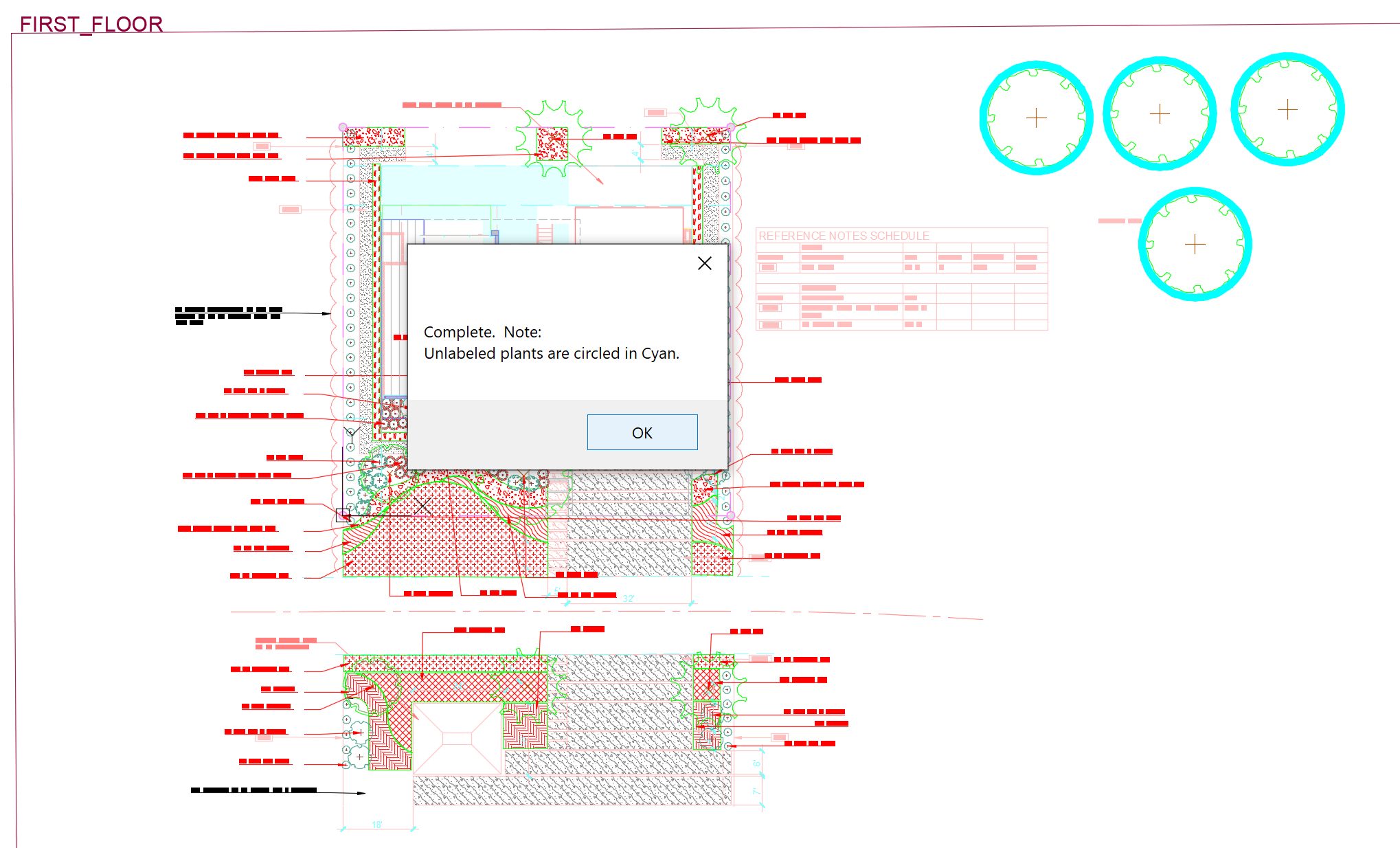 Verify Labels dialog box showing message that unlabeled plants are circled in cyan