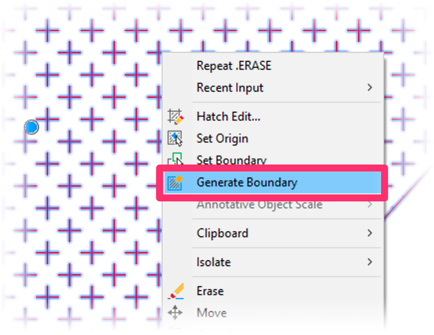Right-click hatches without visible boundaries and select Generate Boundary from the menu