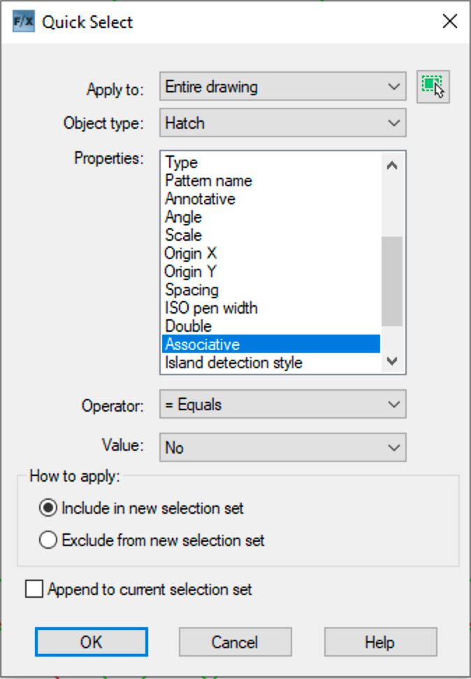 Quick Select dialog box