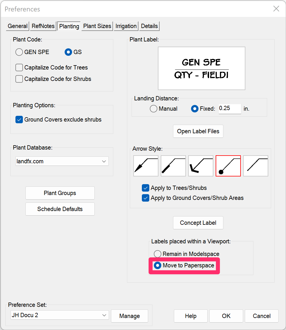 Planting Preferences, Move to Paper Space option