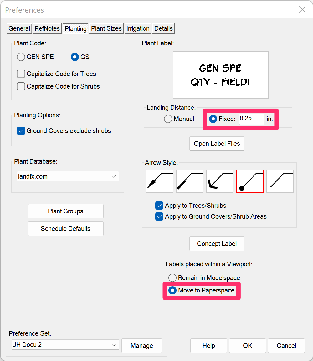 Planting Preferences screen