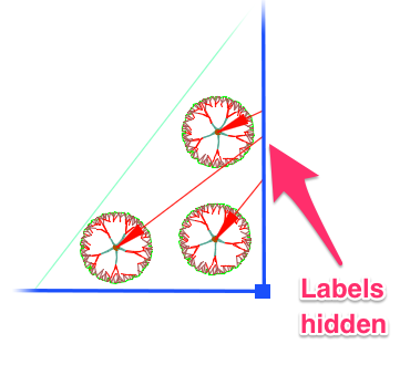 Leaders extending from plants but stopping at viewport boundary