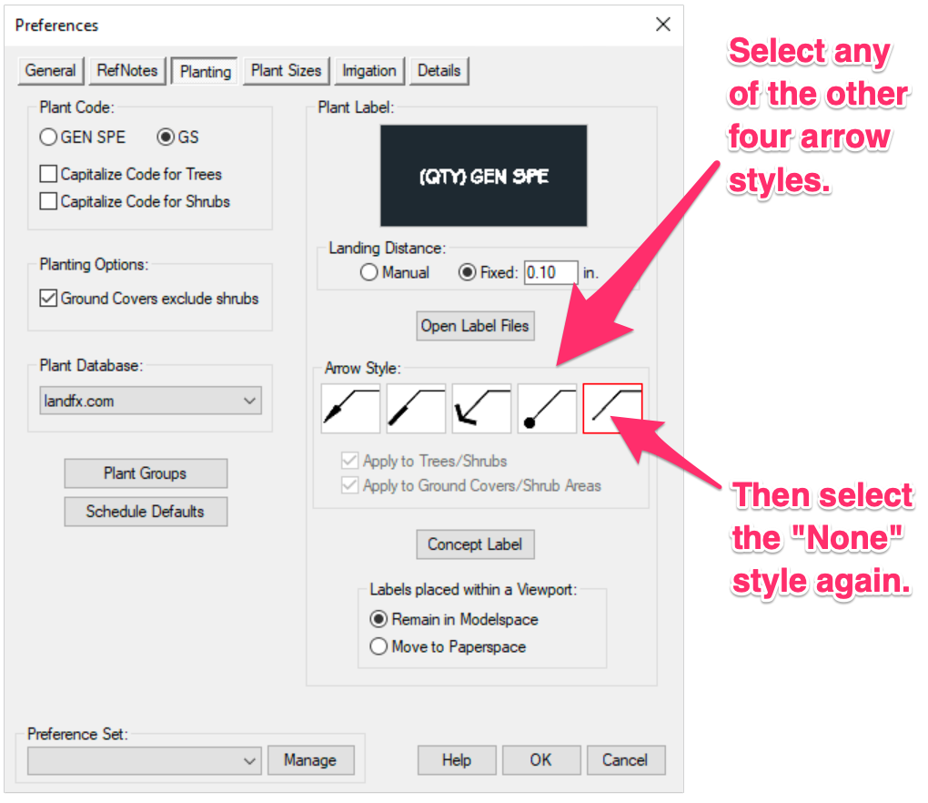 Planting PReferences, temporarily select a different plant label style