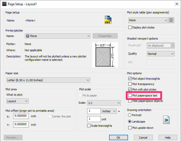 Page Setup Dialog box