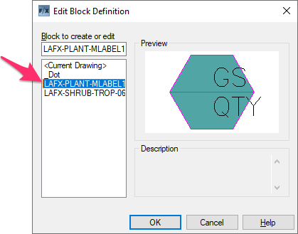 Selecting a plant label style in the Edit Block dialog box