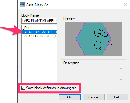 Select name of existing callout block, then click Save block definition to drawing file