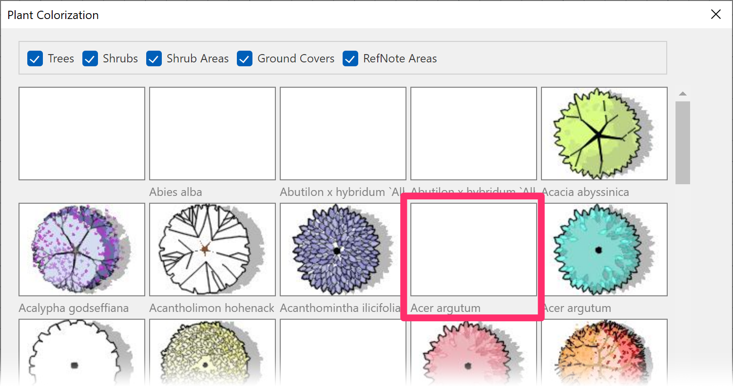 No color symbol assigned to plant