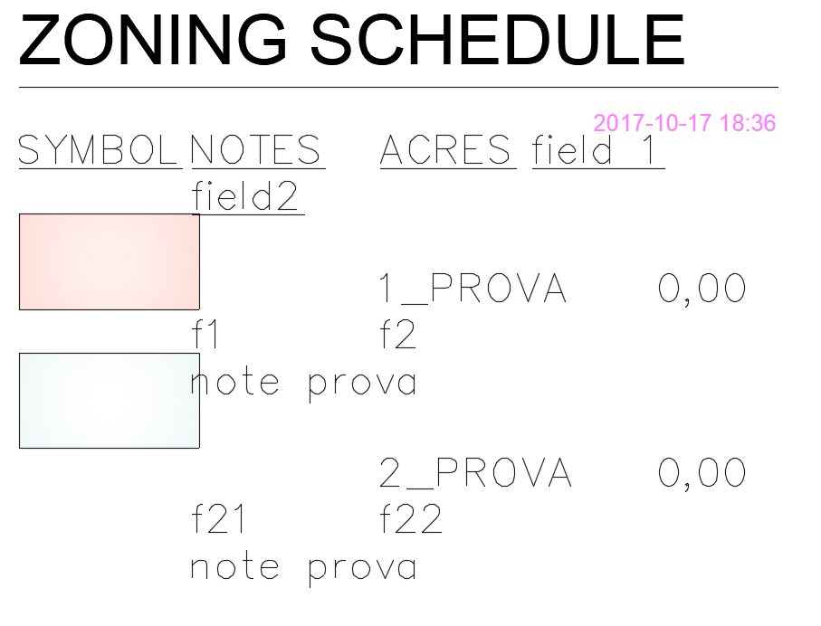 Zoning Schedule with overlapping columns