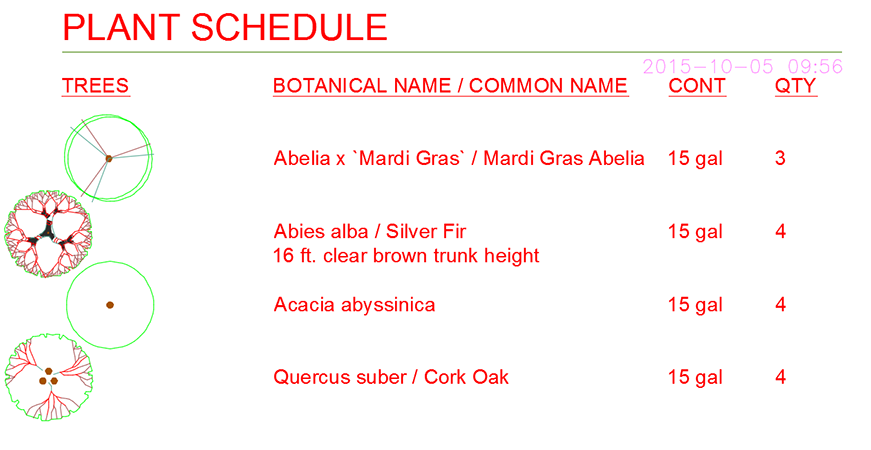 Plant Schedule with smaller plant symbols with no overlap