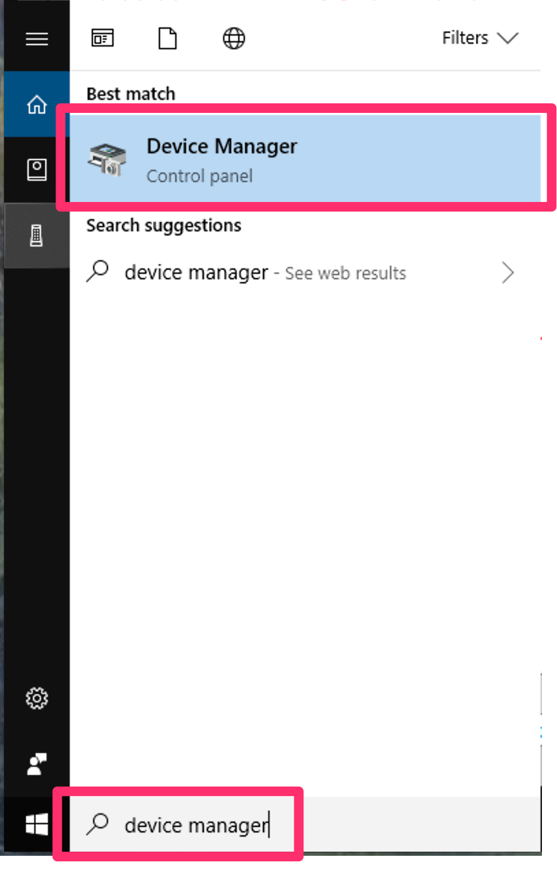 Start menu, Device Manager option
