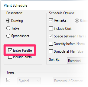 Plant Schedule dialog box, Entire Palette option selected