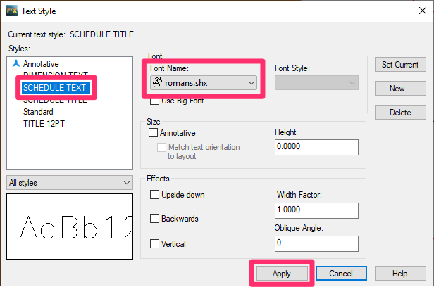 Editing the Schedule Text style