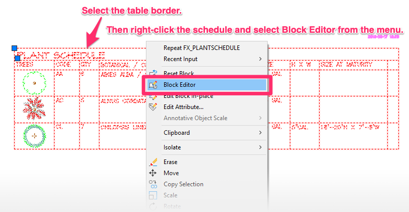 Right-click the selected schedule and select Block Editor from the menu