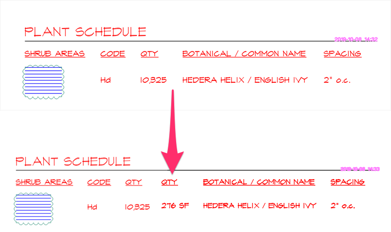 Use a viewport to splice the area column from the second schedule into the general schedule