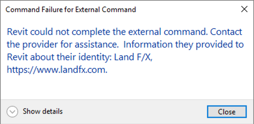 Revit could not complete the external command