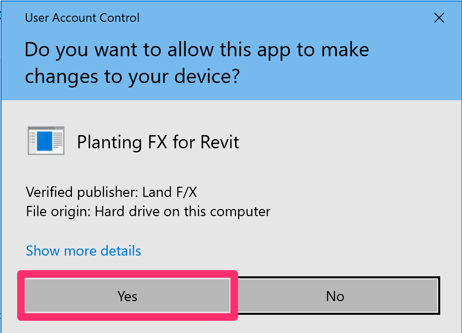Click Yes to allow the installer to make changes to your device