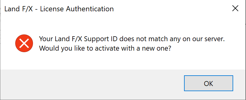 Your Land F/X Support ID does not match any on our server