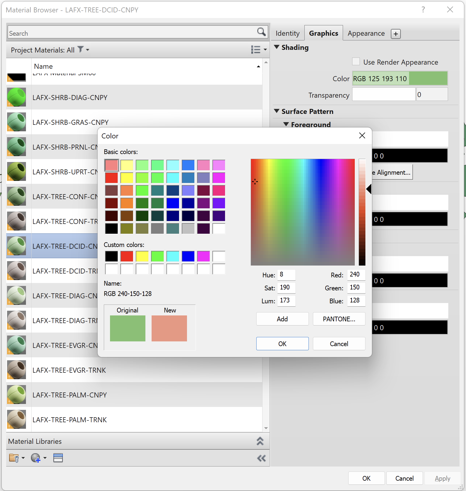 Color dialog box in Revit