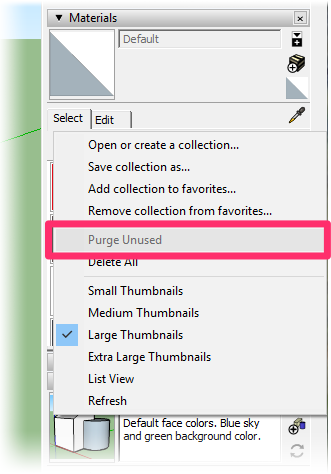 Materials window, Purge Unused menu option