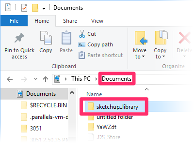 SketchUp library folder within Documenta folder