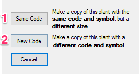 Plant code dialog box