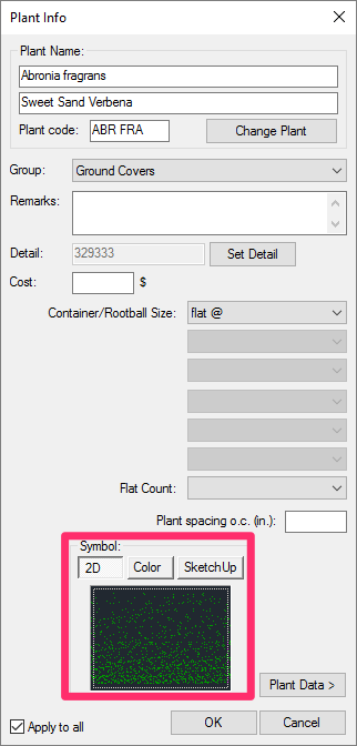 Plant Info dialog box