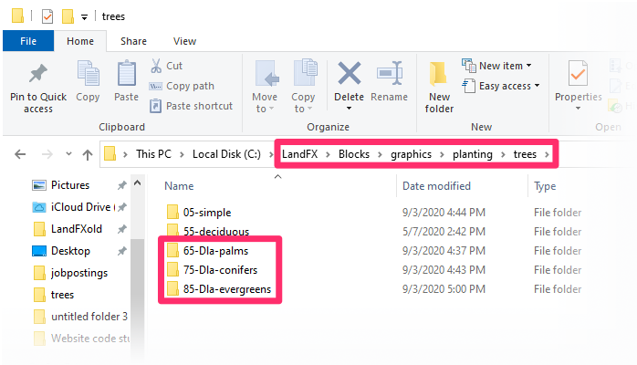 Planting dialog box, plant symbol category options