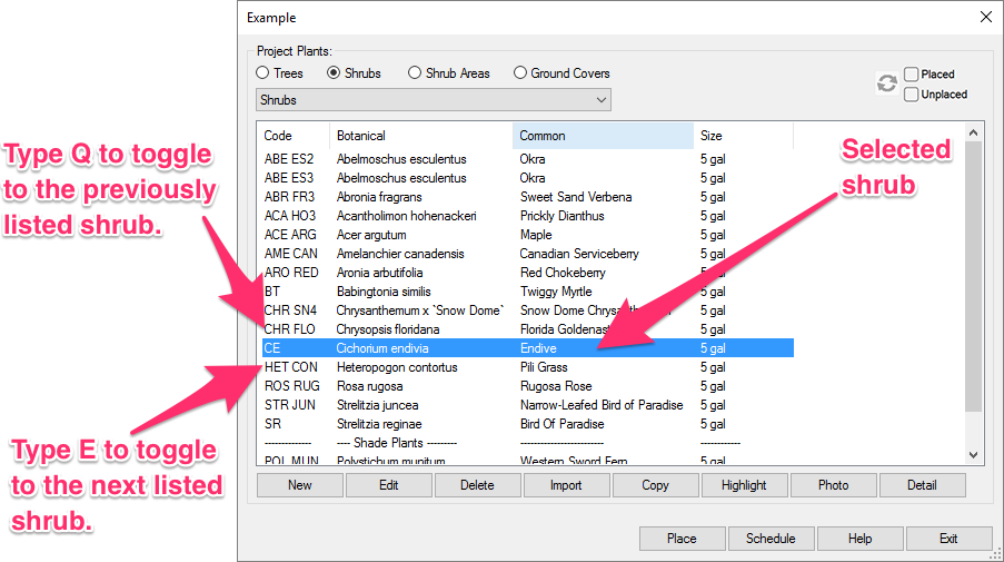 Toggling to next plant in list, example