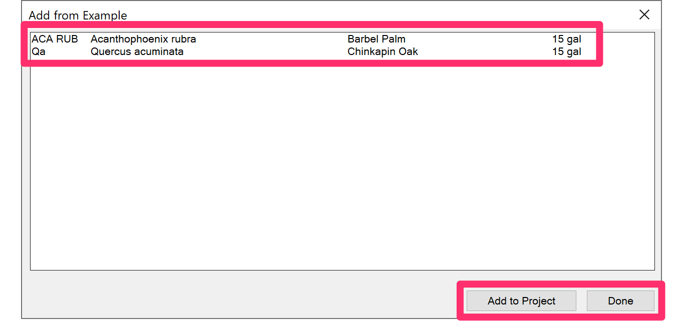 Select plants to import