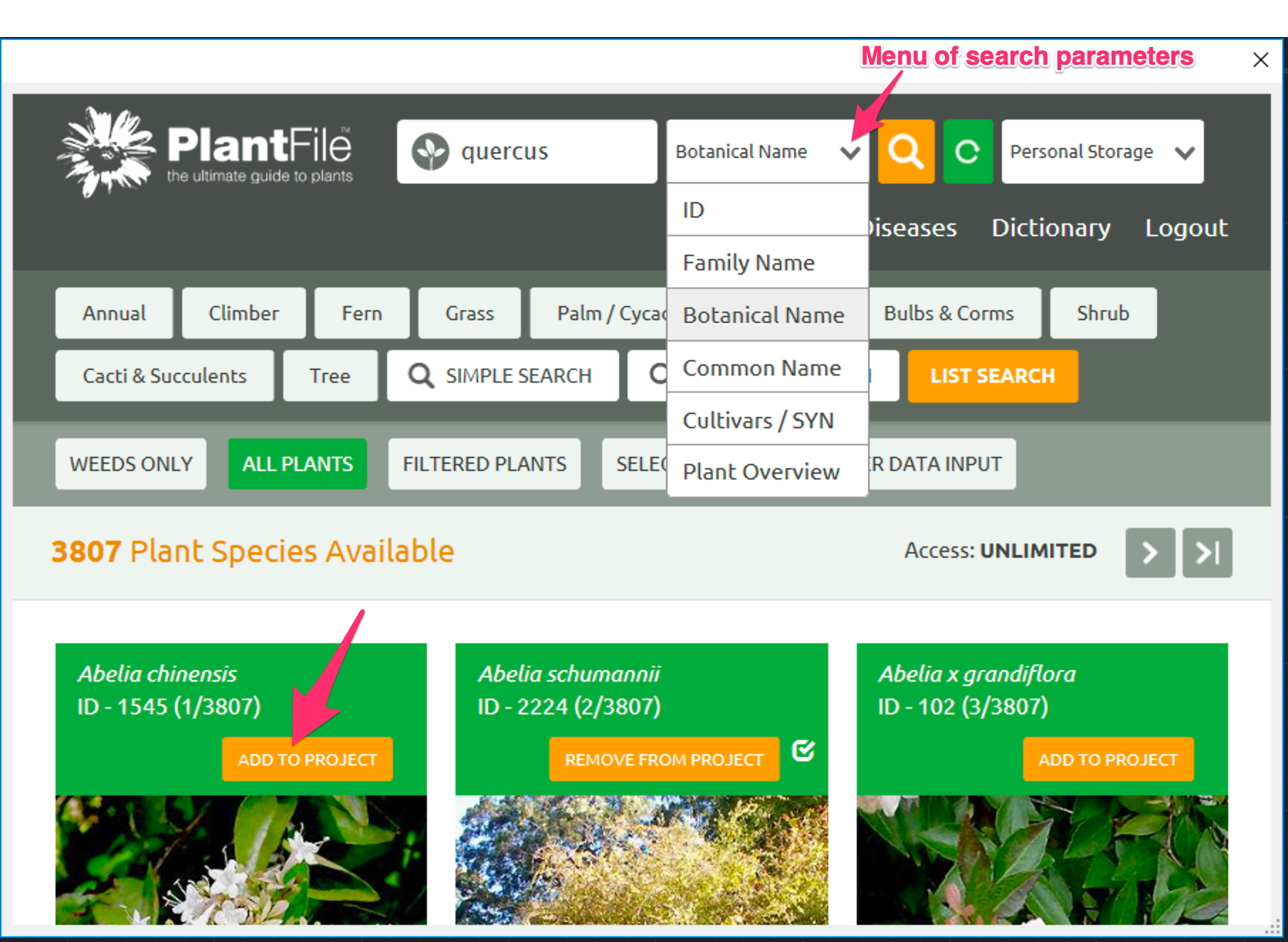 Searching the PlantFile database