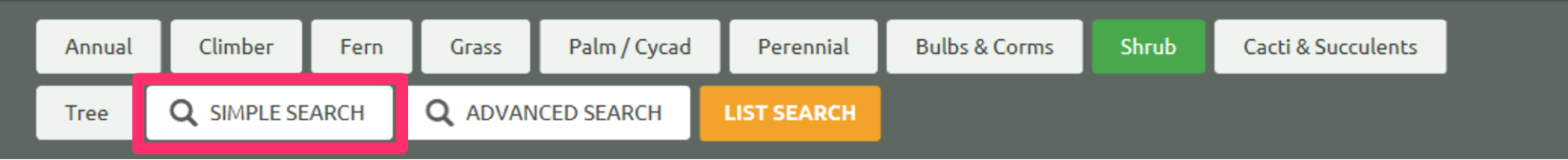 PlantFile database, Simple search option