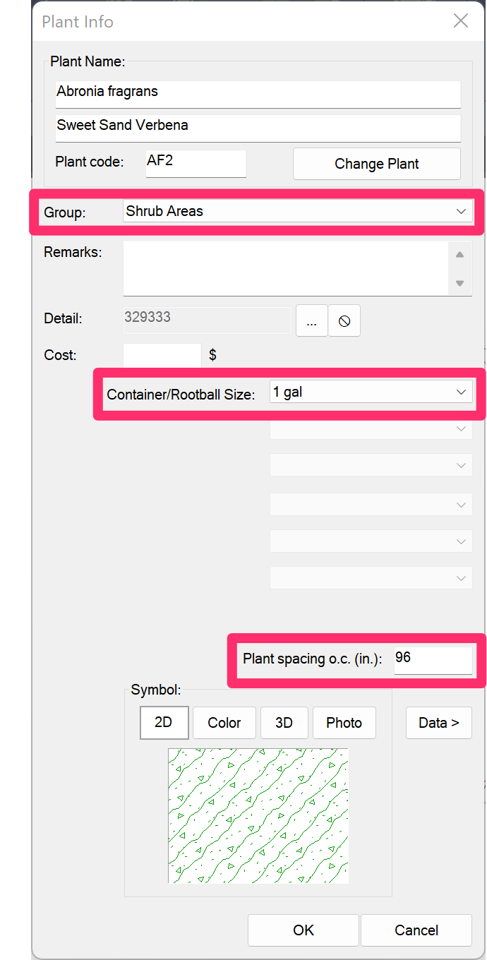 Container/Rootball Size, example