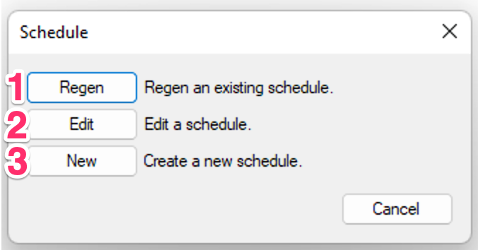 Schedule dialog box for editing or regenerating a Concept Plant Schedule
