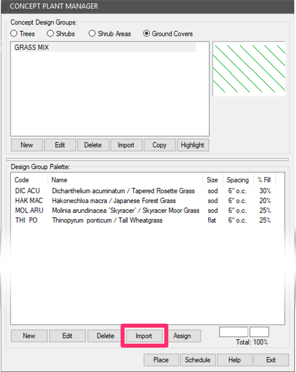 Concept Plant Manager, Import button