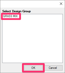 Dialog box listing all Concept Design Groups in current project
