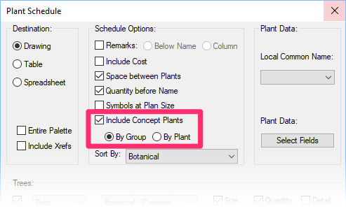 Plant mixes in Concept PLant Schedule