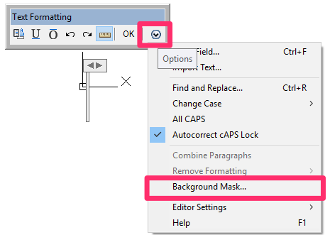 Text Formatting box, Background Mask menu option